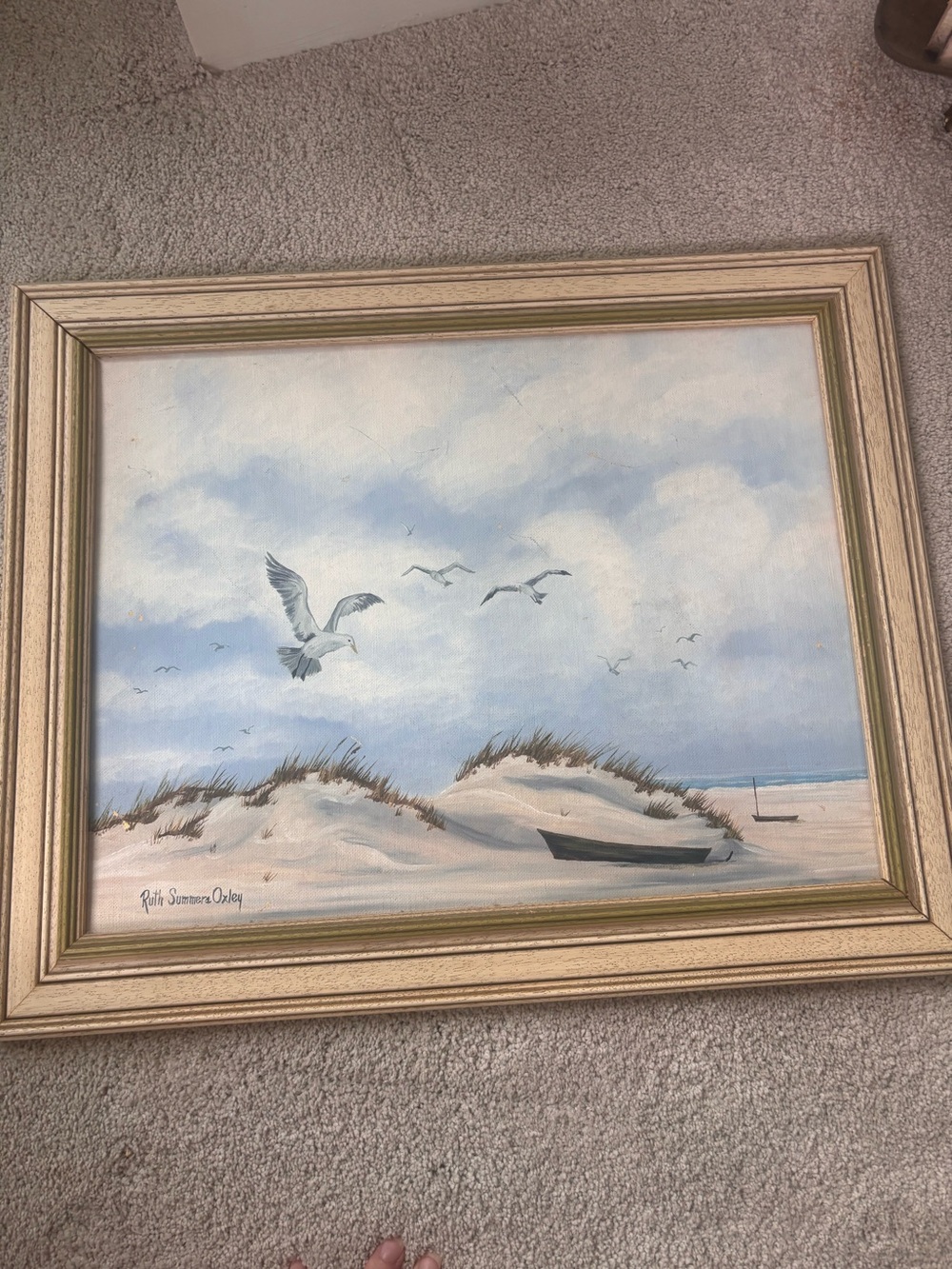 Framed Vintage Beach Seagull Original Artwork Painting